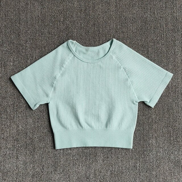 Women Yoga Shirts Short Sleeve Crop Top Gym Tops Fitness