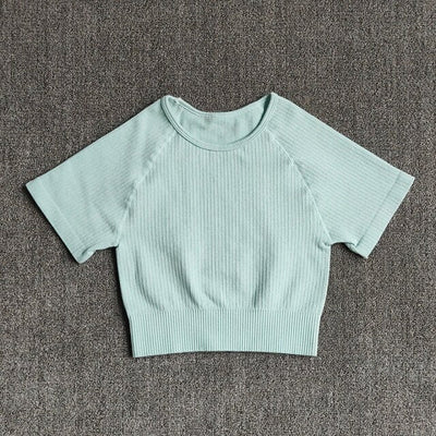 Women Yoga Shirts Short Sleeve Crop Top Gym Tops Fitness