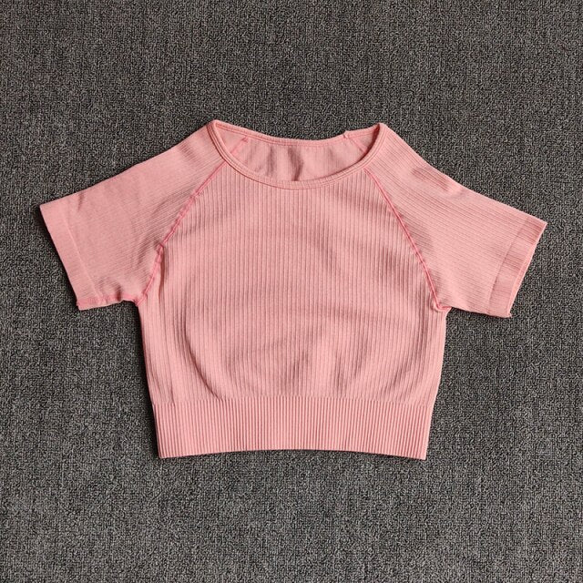 Women Yoga Shirts Short Sleeve Crop Top Gym Tops Fitness