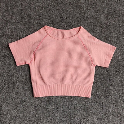 Women Yoga Shirts Short Sleeve Crop Top Gym Tops Fitness