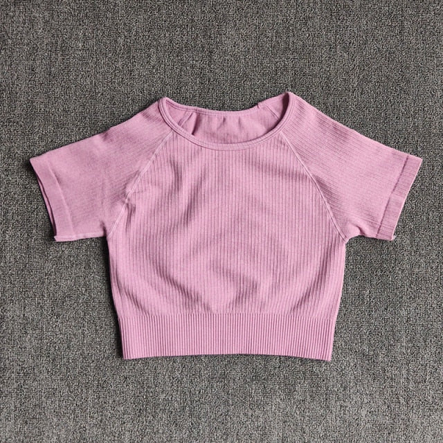 Women Yoga Shirts Short Sleeve Crop Top Gym Tops Fitness