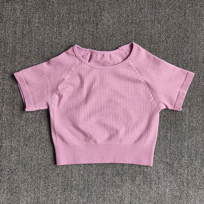 Women Yoga Shirts Short Sleeve Crop Top Gym Tops Fitness