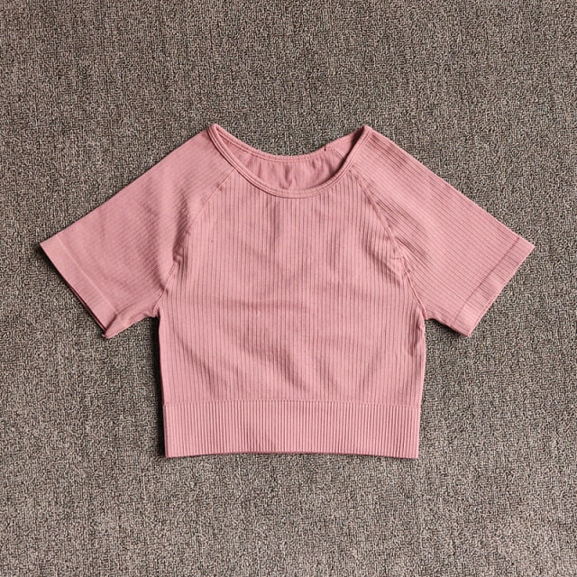 Women Yoga Shirts Short Sleeve Crop Top Gym Tops Fitness