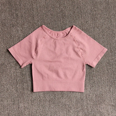 Women Yoga Shirts Short Sleeve Crop Top Gym Tops Fitness