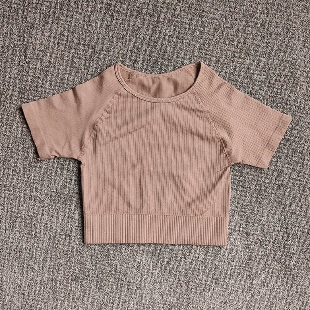 Women Yoga Shirts Short Sleeve Crop Top Gym Tops Fitness