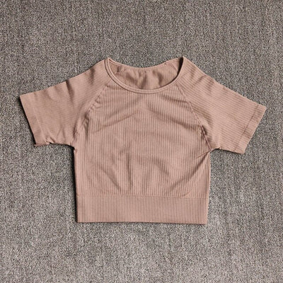 Women Yoga Shirts Short Sleeve Crop Top Gym Tops Fitness