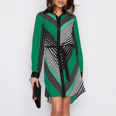 A-line Business Womens Casual Lapel Button Down Shirt Dress