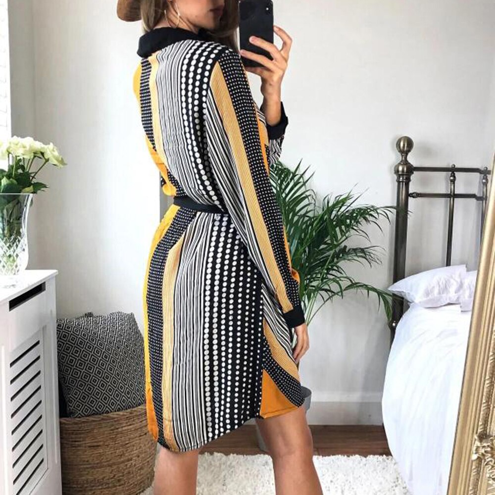 A-line Business Womens Casual Lapel Button Down Shirt Dress