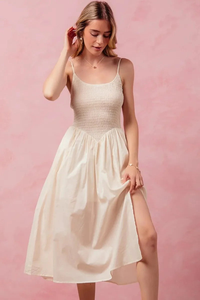 SO ME Smocked Sleeveless Casual Everyday Dress With Slit