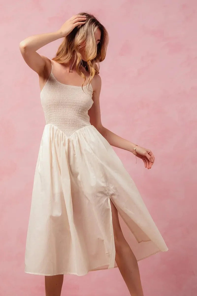 SO ME Smocked Sleeveless Casual Everyday Dress With Slit